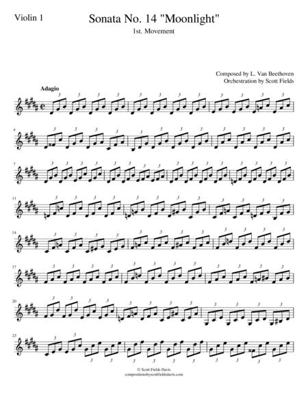 Moonlight Sonata Movement I For Orchestra Violin I Part Sheet Music