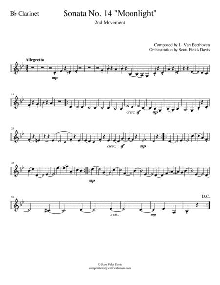 Moonlight Sonata Movement Ii For Orchestra B Flat Clarinet Part Sheet Music