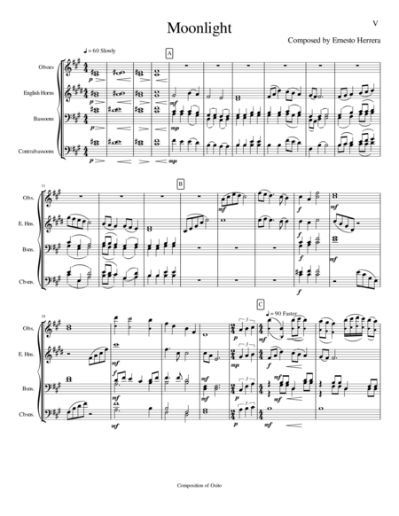Moonlight Song For A Double Reed Quartet Sheet Music