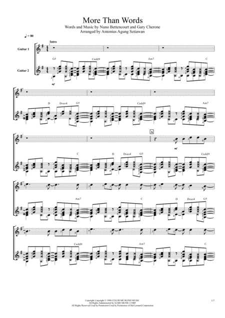 More Than Words Duet Guitar Score Sheet Music