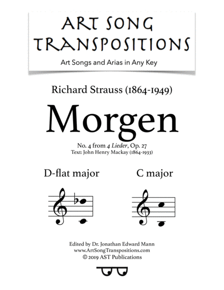 Morgen Op 27 No 4 In 2 Low Keys D Flat C Major Sheet Music