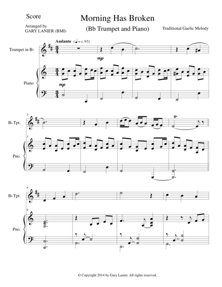 Morning Has Broken Bb Trumpet Piano And Trumpet Part Sheet Music