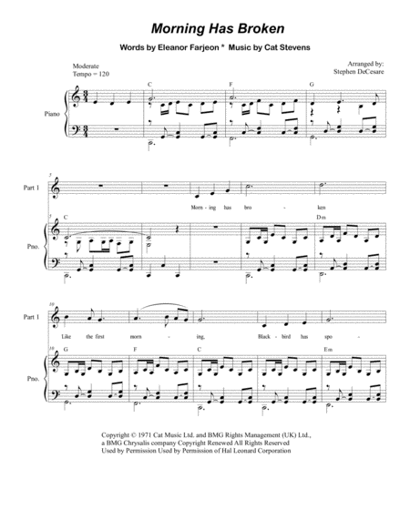 Morning Has Broken For 2 Part Choir Sheet Music