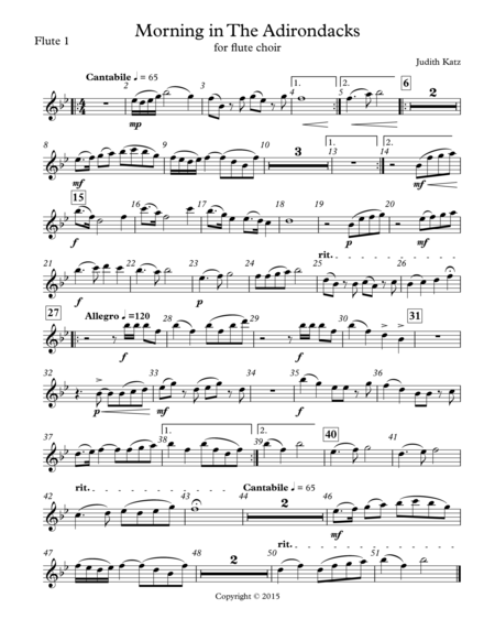 Free Sheet Music Morning In The Adirondacks For Flute Choir Parts
