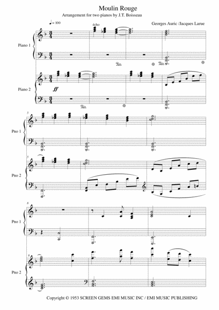 Free Sheet Music Moulin Rouge Arranged For Two Pianos