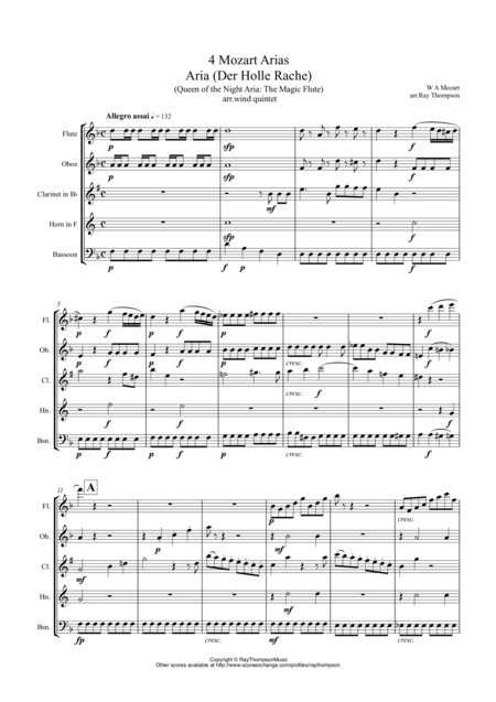 Free Sheet Music Mozart 4 Popular Operatic Arias Wind Quintet