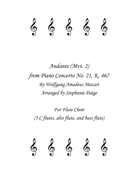 Free Sheet Music Mozart Andante From Piano Concerto No 21 K 467 For Flute Choir
