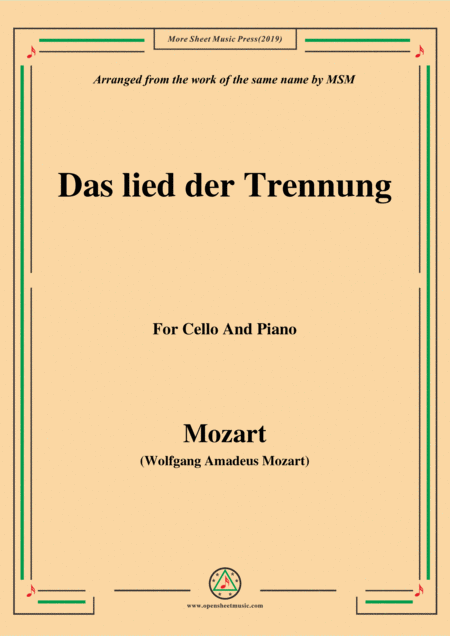 Free Sheet Music Mozart Das Lied Der Trennung For Cello And Piano