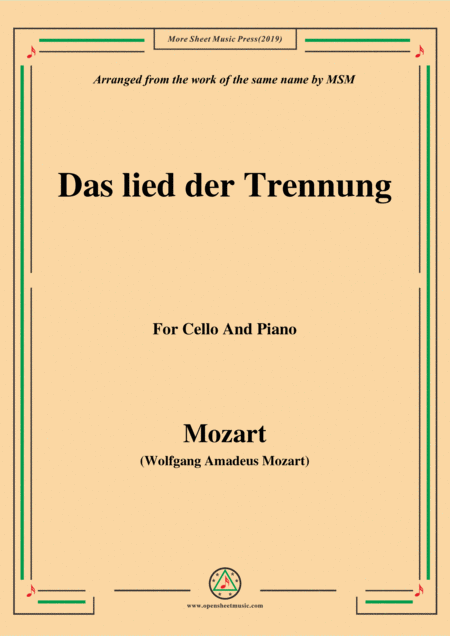 Mozart Das Lied Der Trennung For Cello And Piano Sheet Music