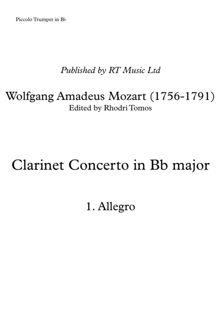 Free Sheet Music Mozart K622 Clarinet Concerto In Bb Solo Parts Trumpet Cornet Clarinet