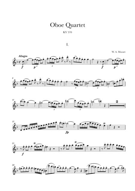 Mozart Oboe Quartet Kv 370 Allegro Oboe Part Sheet Music