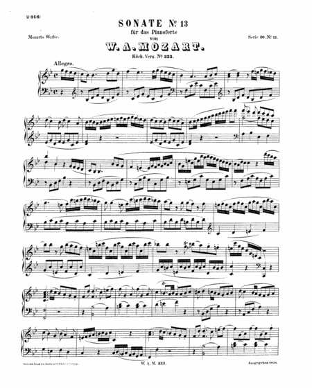 Mozart Piano Sonata No 13 In Bb Major K 333 Full Original Complete Version Sheet Music