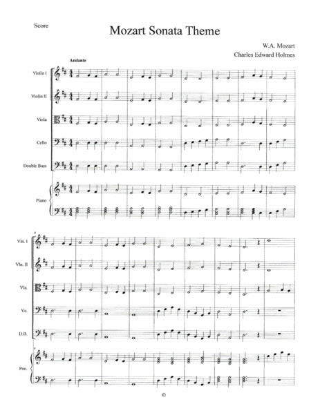 Free Sheet Music Mozart Sonata Theme Score