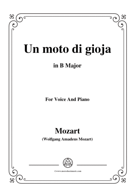 Mozart Un Moto Di Gioja In B Major For Voice And Piano Sheet Music