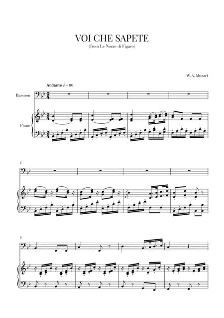 Mozart Voi Che Sapete For Bassoon And Piano Sheet Music