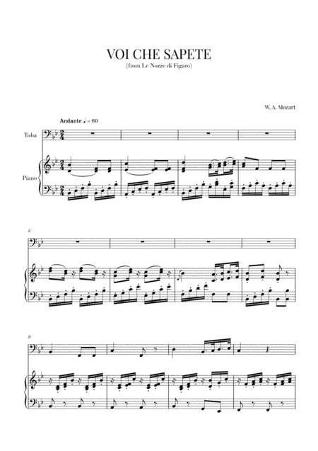 Free Sheet Music Mozart Voi Che Sapete For Tuba And Piano