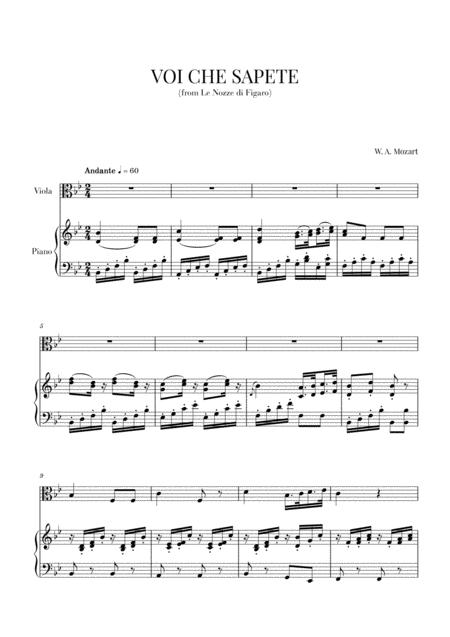 Free Sheet Music Mozart Voi Che Sapete For Viola And Piano