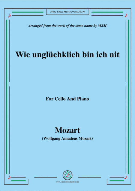 Free Sheet Music Mozart Wie Unglchklich Bin Ich Nit For Cello And Piano