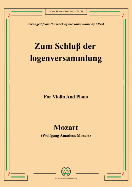 Mozart Zum Schlu Der Logenversammlung For Violin And Piano Sheet Music