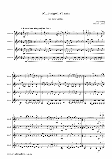 Mugungwha Train For Four Violins Sheet Music