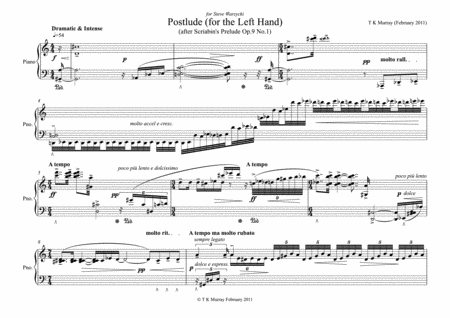 Murray Postlude After Scriabin Piano Lh Sheet Music