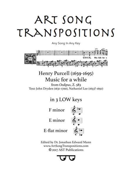 Music For A While In 3 Low Keys F E E Flat Minor Sheet Music