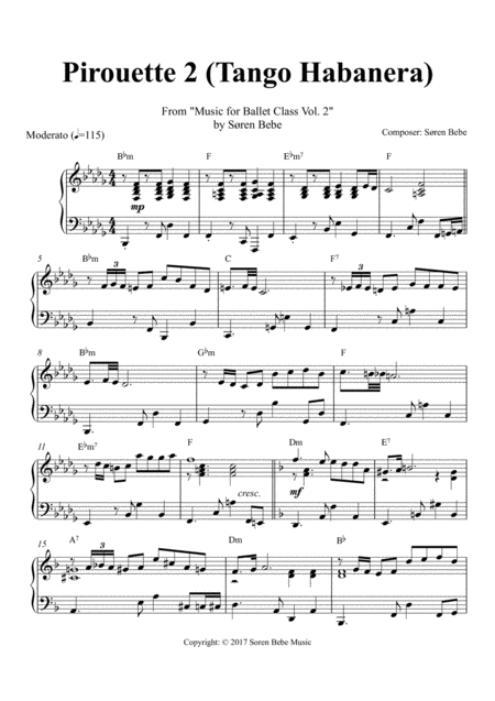 Free Sheet Music Music For Ballet Class Pirouette 2 Tango Habanera From Music For Ballet Class Vol 2 By Sren Bebe