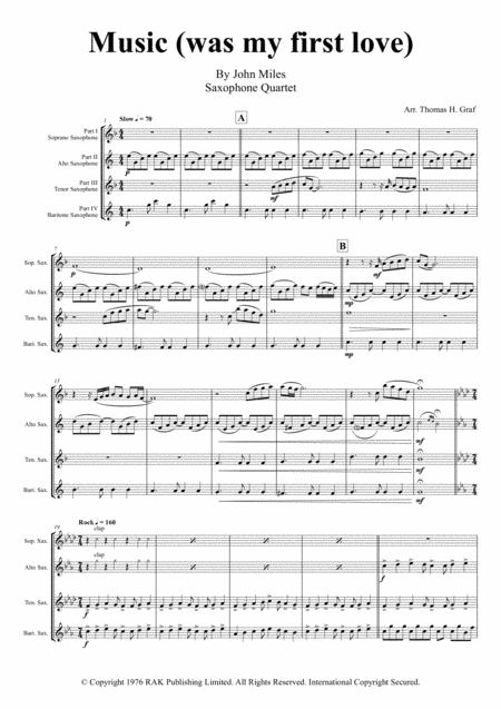 Music Was My First Love John Miles Saxophone Quartet Sheet Music