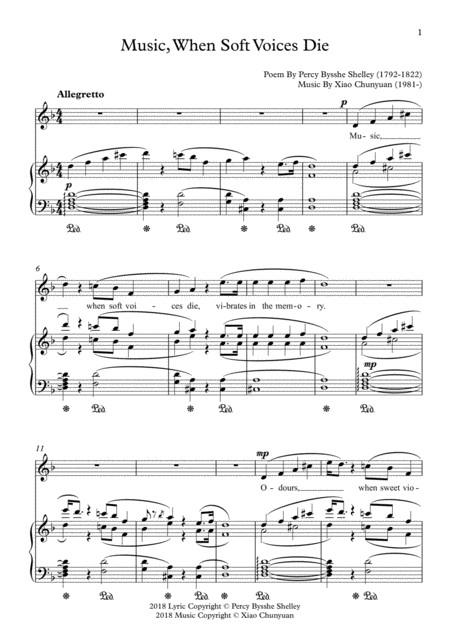 Music When Soft Voices Die For High Voice With Piano Sheet Music