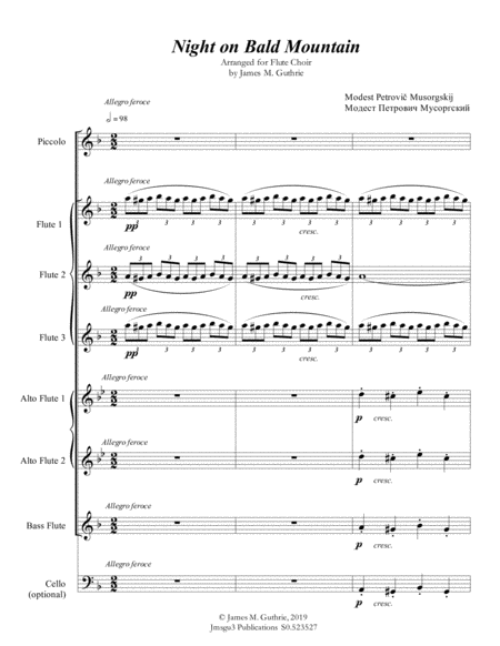 Mussorgsky Night On Bald Mountain For Flute Choir Sheet Music