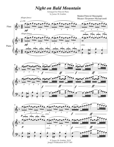 Mussorgsky Night On Bald Mountain For Flute Piano Sheet Music