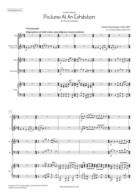 Mussorgsky Pictures At An Exhibition For Flute Clarinet Violin Cello And Piano Full Score Sheet Music