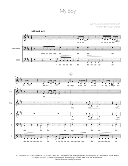 Free Sheet Music My Boy Ssabb A Cappella