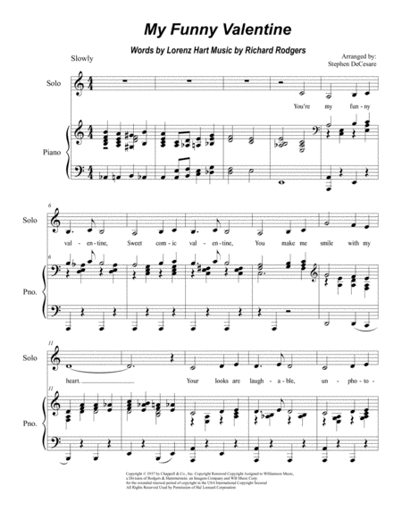 My Funny Valentine For Medium Low Voice Sheet Music