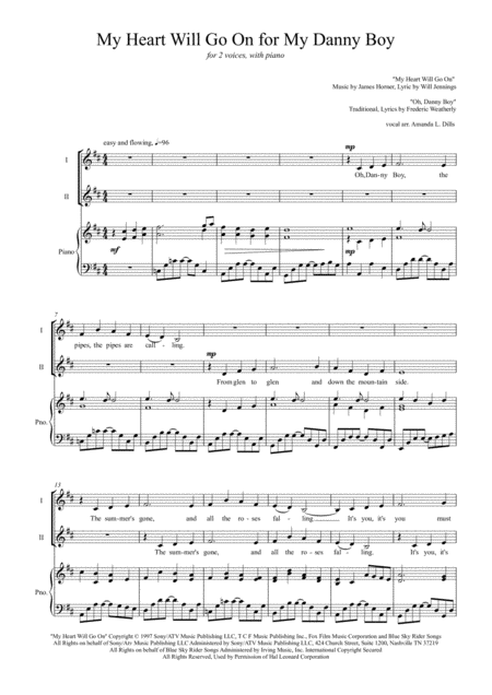 My Heart Will Go On For My Danny Boy 2 Part Vocal Sheet Music