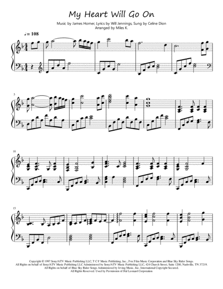 Free Sheet Music My Heart Will Go On Titanic Theme Piano Solo