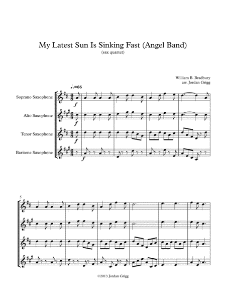 My Latest Sun Is Sinking Fast Angel Band Sax Quartet Sheet Music