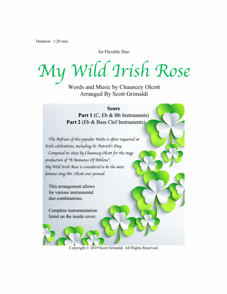 My Wild Irish Rose For Flexible Duo C Eb Bb Bass Clef Instruments Sheet Music