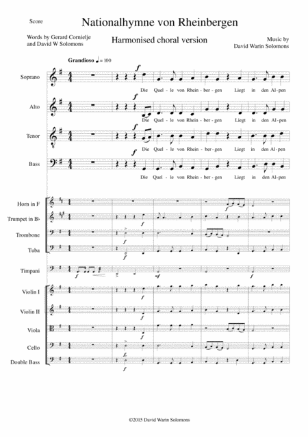 Free Sheet Music Nationalhymne Von Rheinbergen National Anthem Of Rheinbergen For Harmonised Choir And Orchestra Score And Parts