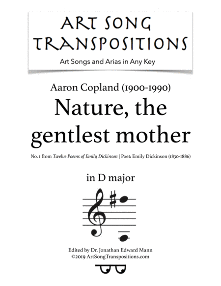 Nature The Gentlest Mother Transposed To D Major Sheet Music