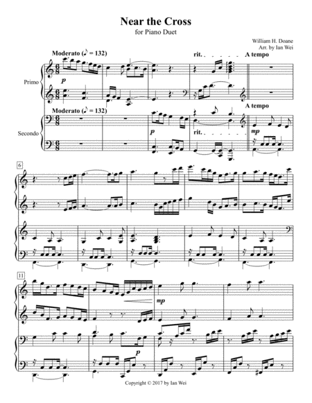 Free Sheet Music Near The Cross For Piano Duet