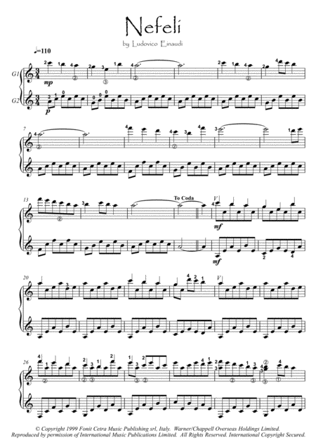 Nefeli By Einaudi Guitar Duet Sheet Music