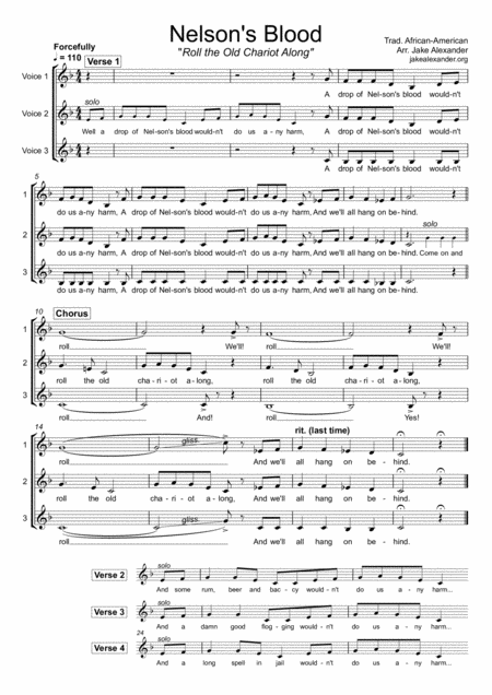 Free Sheet Music Nelsons Blood Choir In 3 Parts