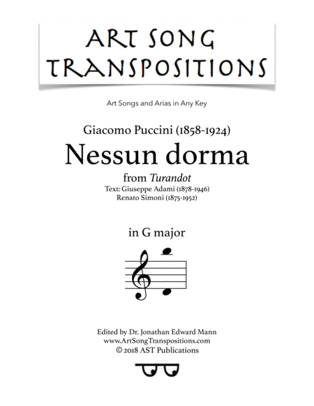 Free Sheet Music Nessun Dorma G Major