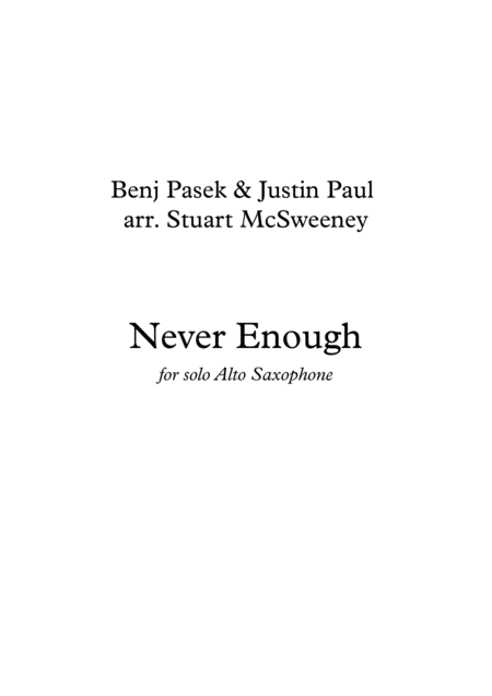 Never Enough Alto Saxophone Solo Sheet Music