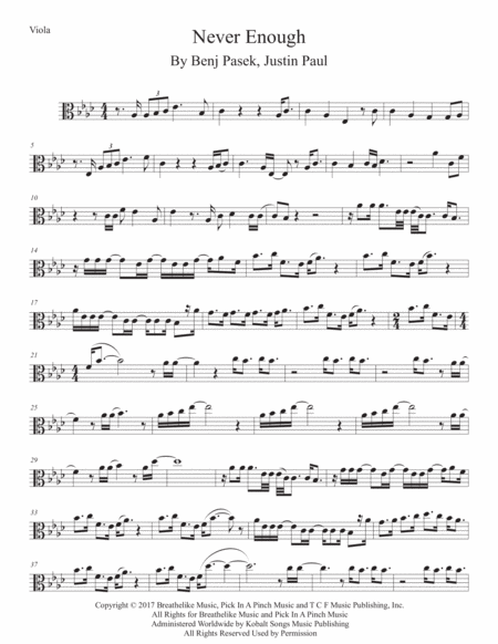 Free Sheet Music Never Enough Original Key Viola