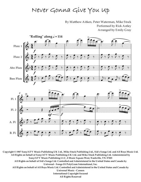 Never Gonna Give You Up Flute Quartet Sheet Music