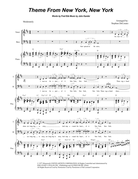 New York New York Theme For 2 Part Choir Tb Sheet Music