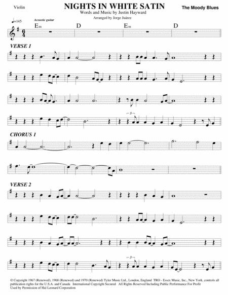 Free Sheet Music Nights In White Satin Violin