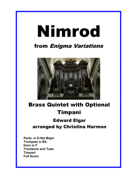 Free Sheet Music Nimrod From Enigma Variations In D Flat Major For Brass Quintet And Optional Timpani